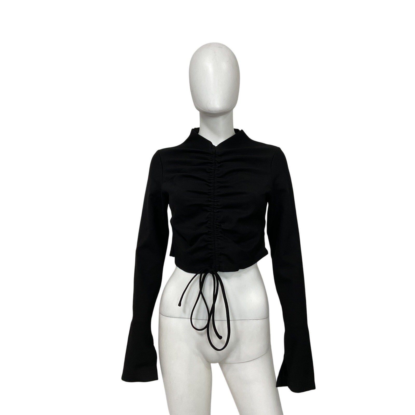Nicholas 'Fleur' Black Viscose Cropped Ruched Jersey Top Size 8