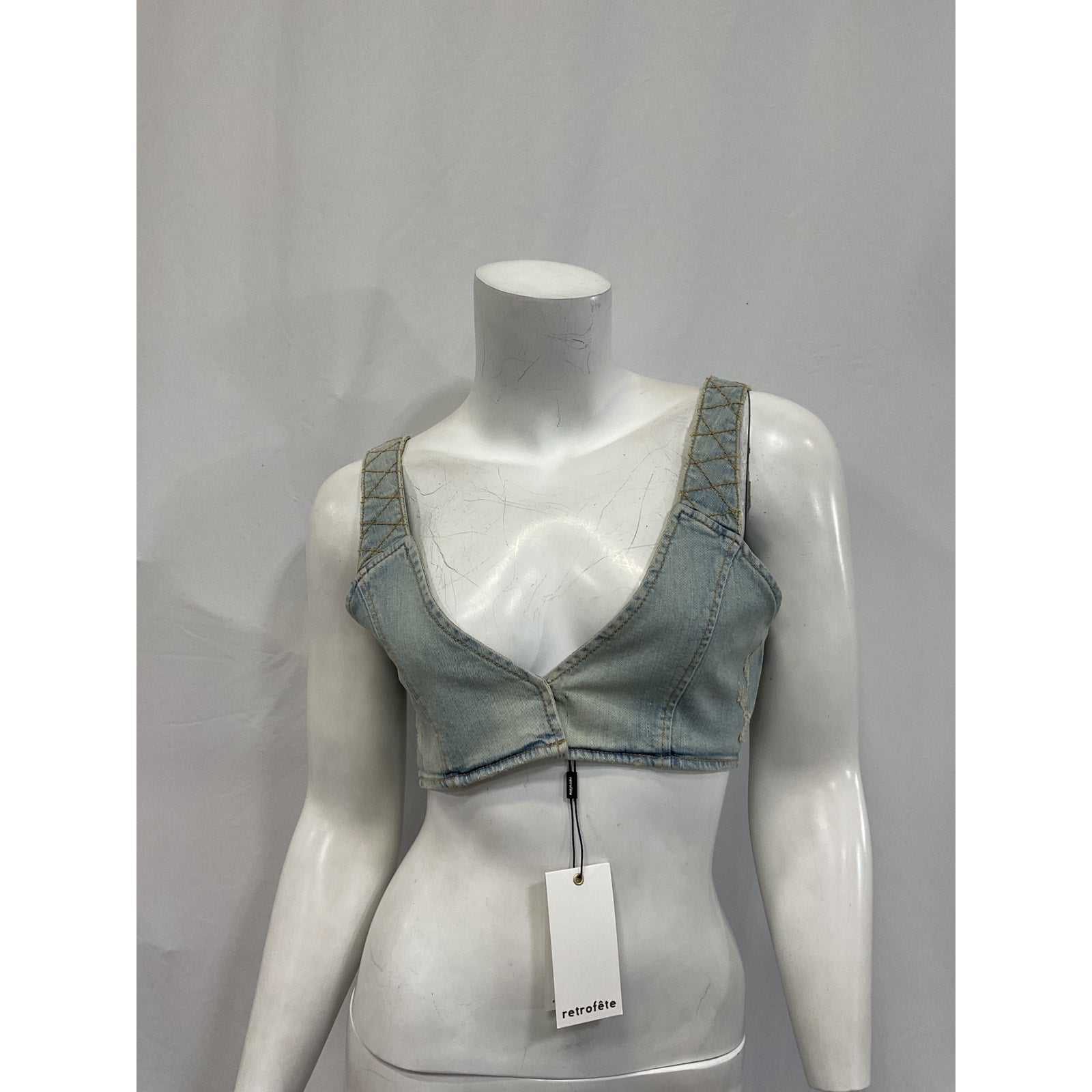 Retrofete 'Willis' Blue Distressed Blouse Top Size M - NWT