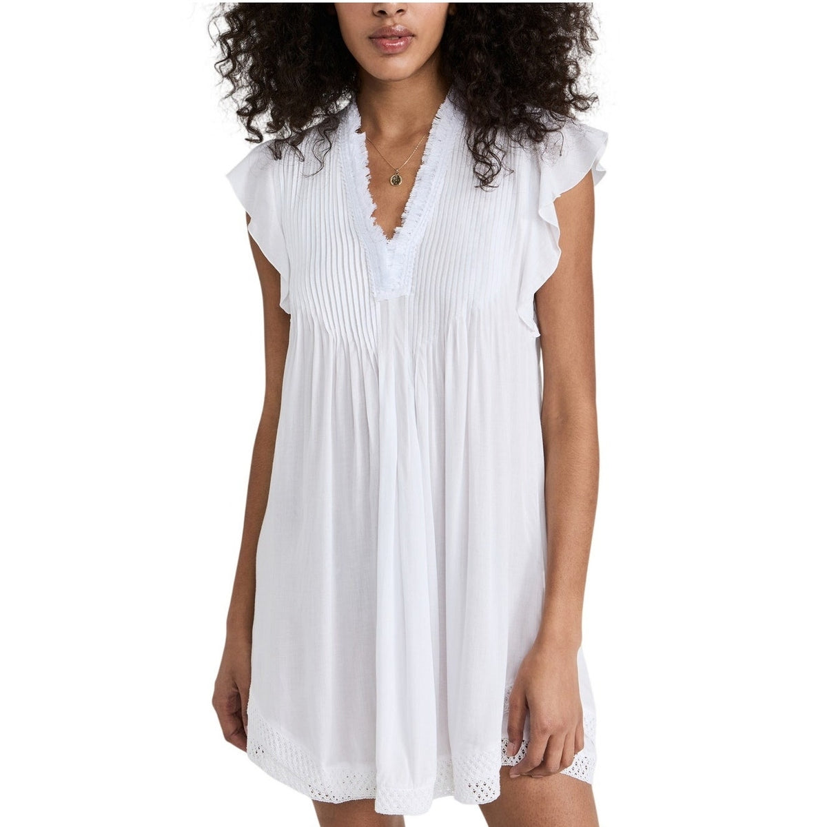 Poupette St Barth Pleated White Sasha Mini Dress Size S