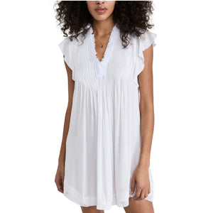 Poupette St Barth Pleated White Sasha Mini Dress Size S