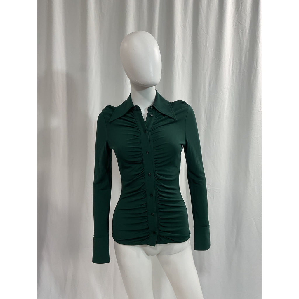 Proenza Schouler 'Matte' Green Long Sleeve Crepe Button Down Size 2