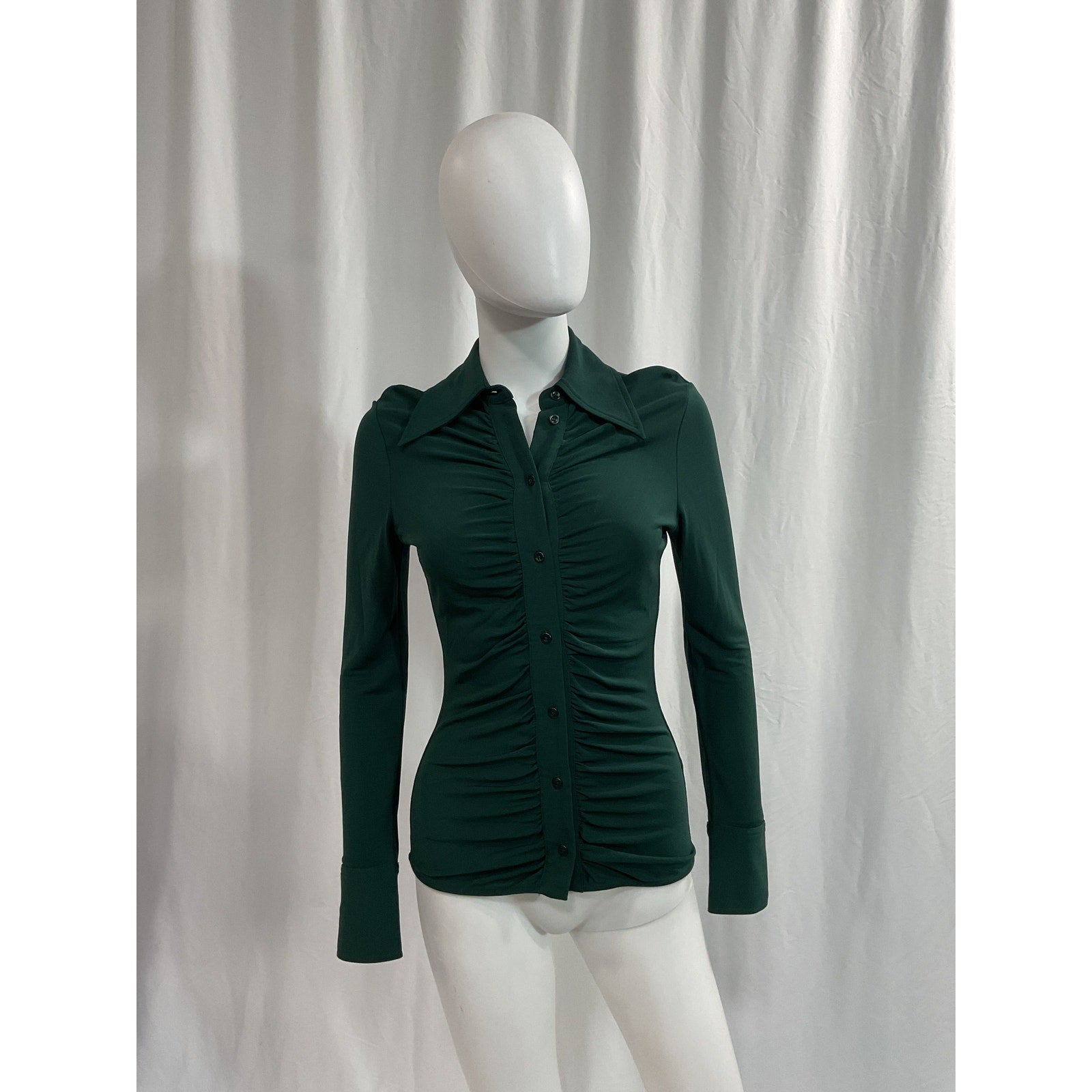 Proenza Schouler 'Matte' Green Long Sleeve Crepe Button Down Size 2