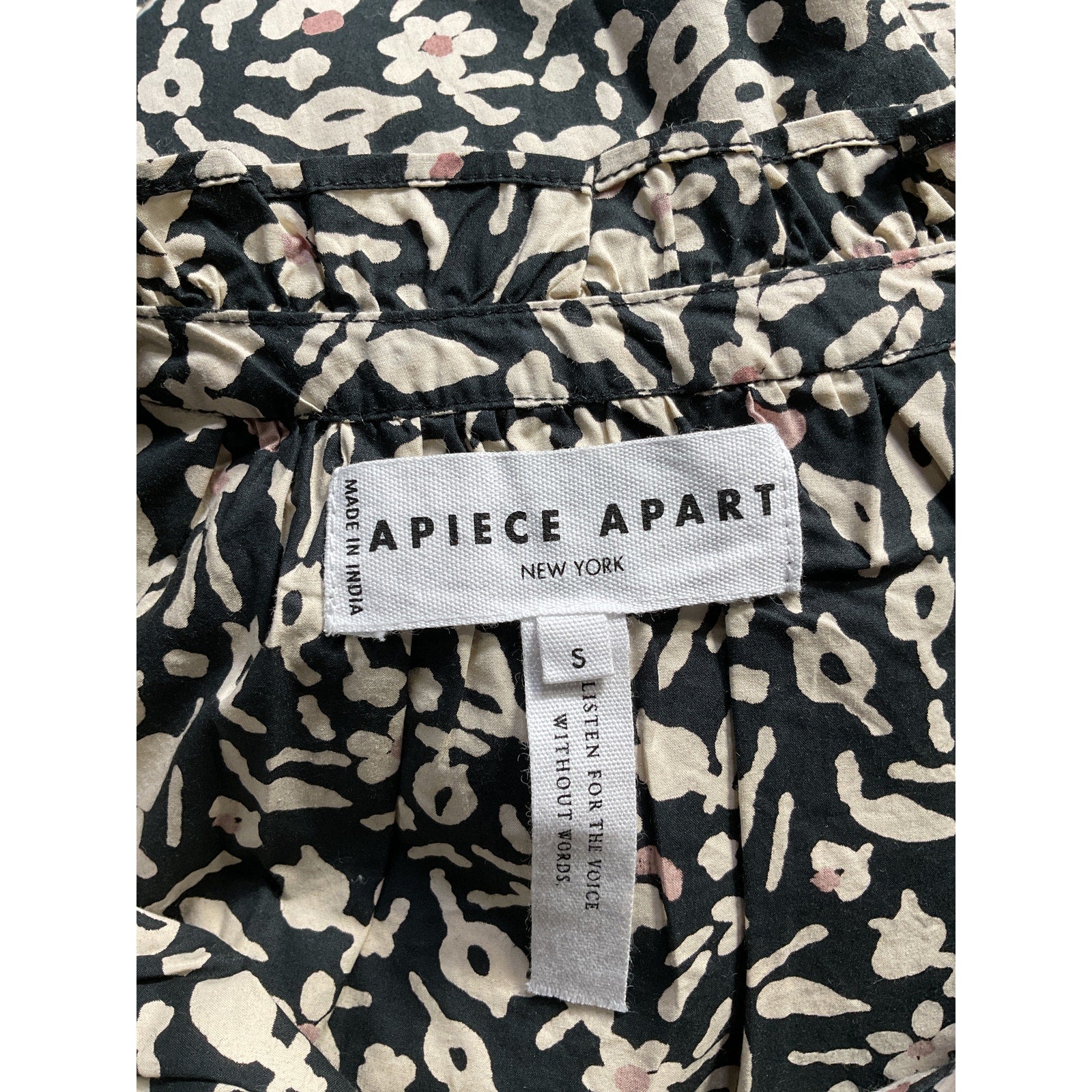 Apiece Apart 'Los Altos' Black Floral Print Top Size S
