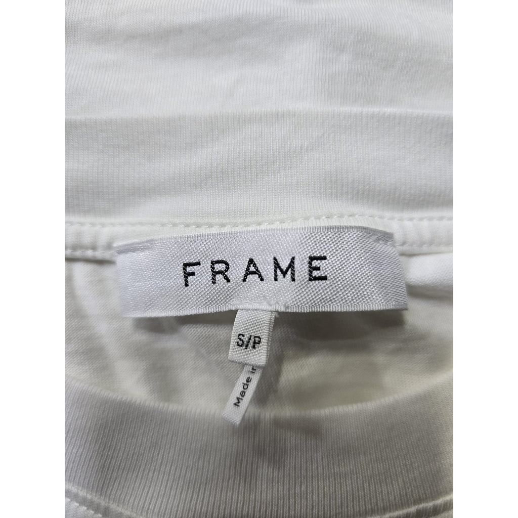 Frankie Puff Sleeve Organic White Cotton Knit Crewneck Elbow Sleeve Top Size S Petite