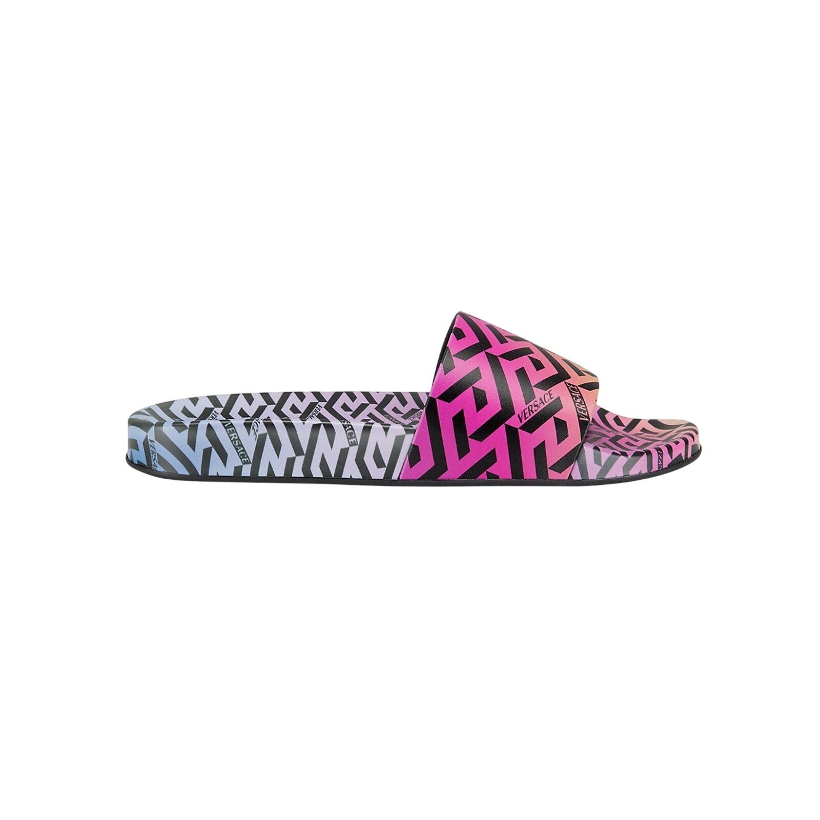 Versace La Greca Pink Polyurethane Print Pool Slides Size 8 US / 38 EU