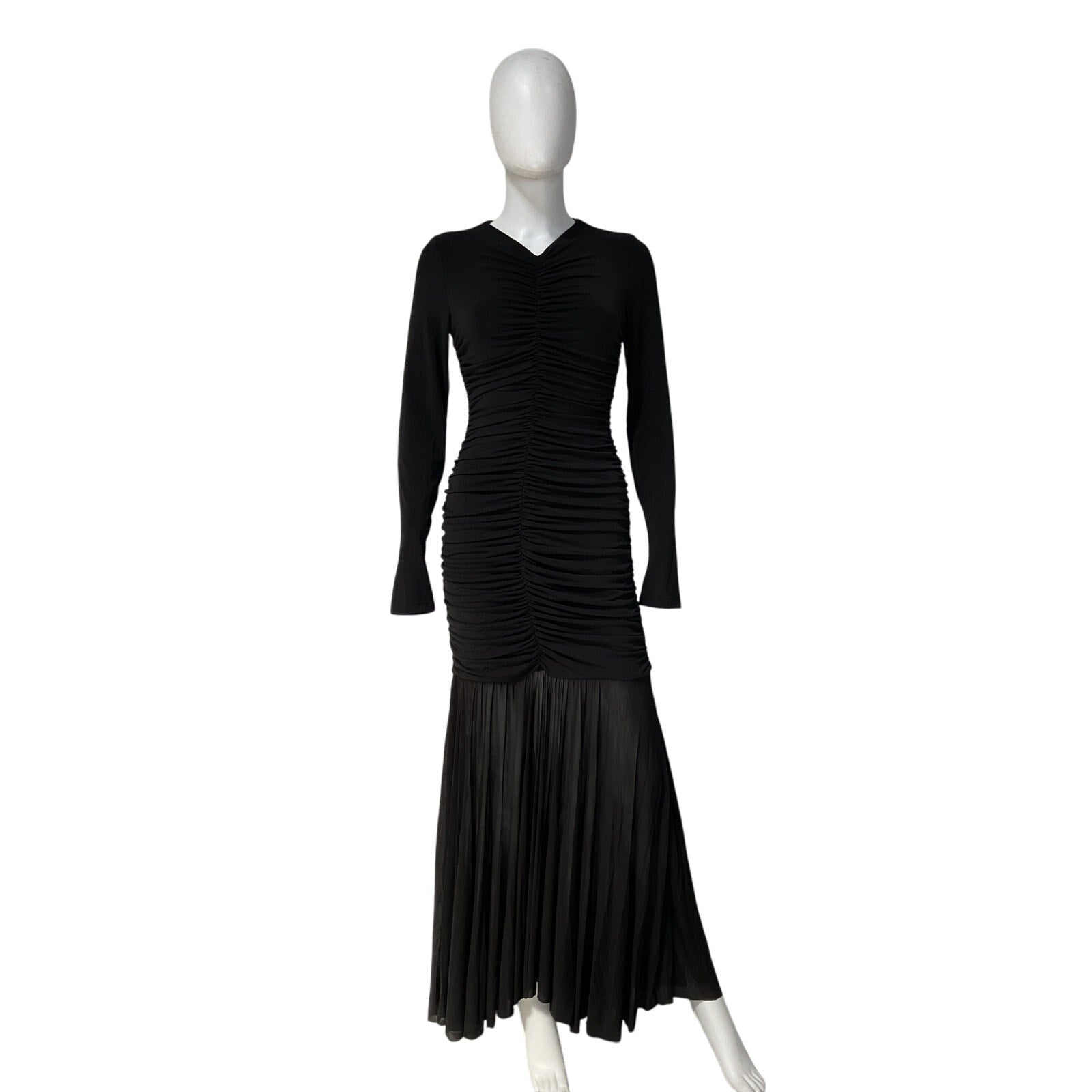 A.L.C. 'Fawn' Black Rayon Ruched Mesh Maxi Dress Size M