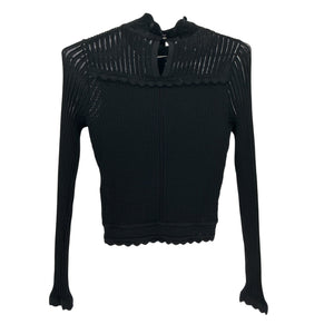 The Kooples Scalloped Black Pointelle Knit Top Size 1