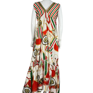 Camilla Embellished Multicolor Nautical V-Neck Maxi Dress Size S