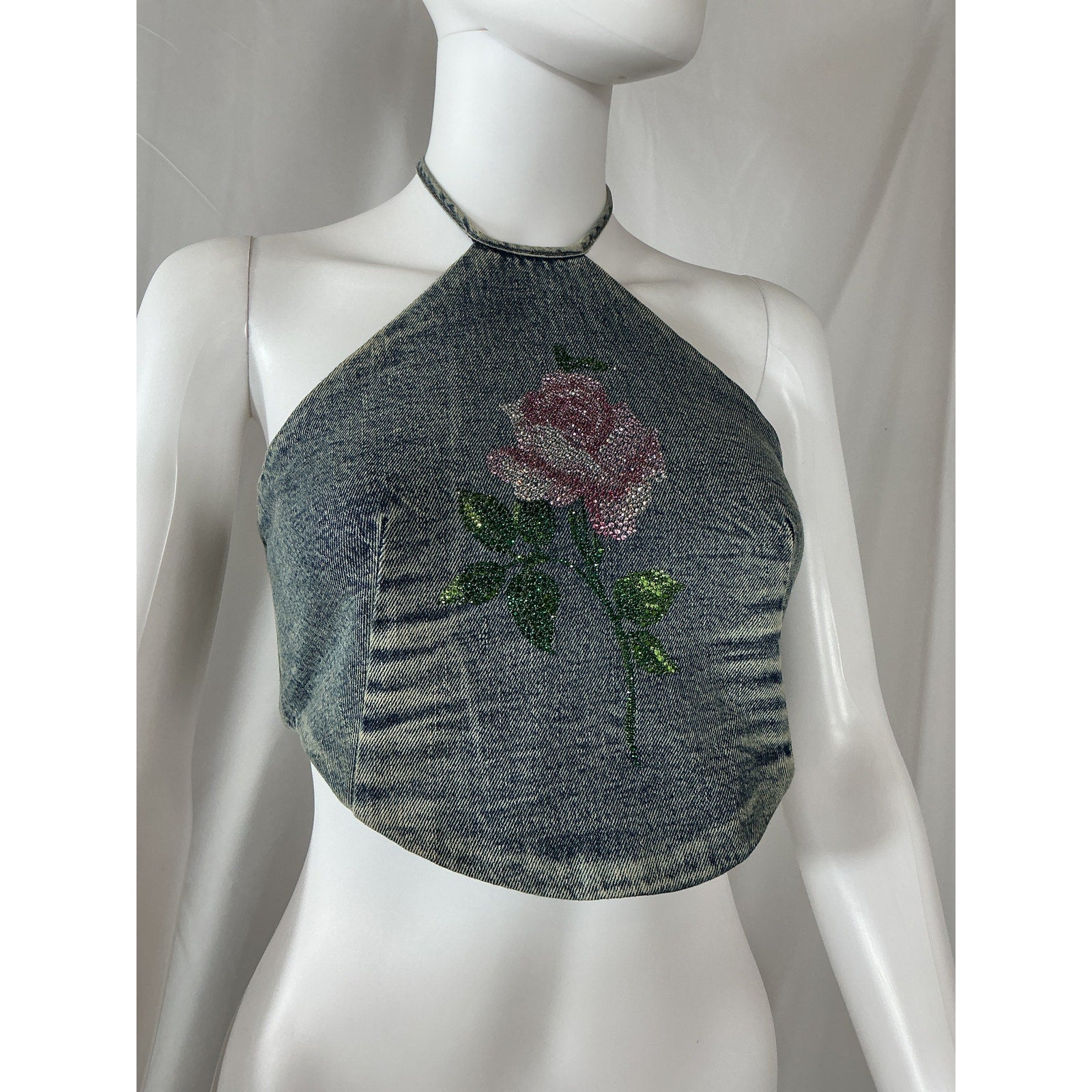 Alessandra Rich 'Halter' Blue Cotton Top Size 40