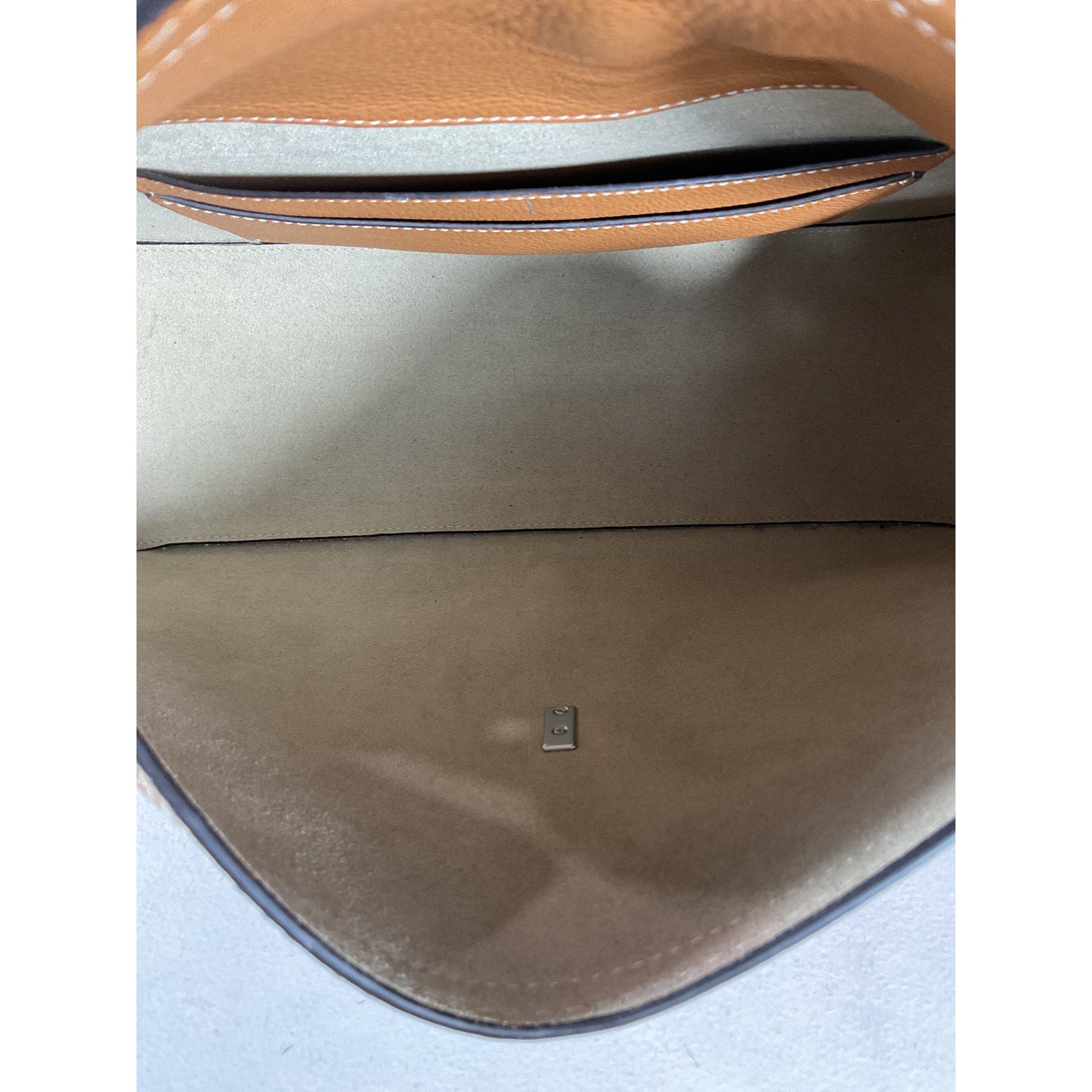 Toteme T-Lock Tan Leather Top Handle Tan Grain Clutch