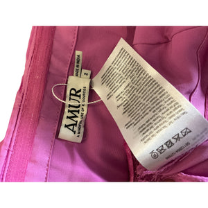 Amur Harden Pink Polyester Pleated Strapless Midi Dress Size 2