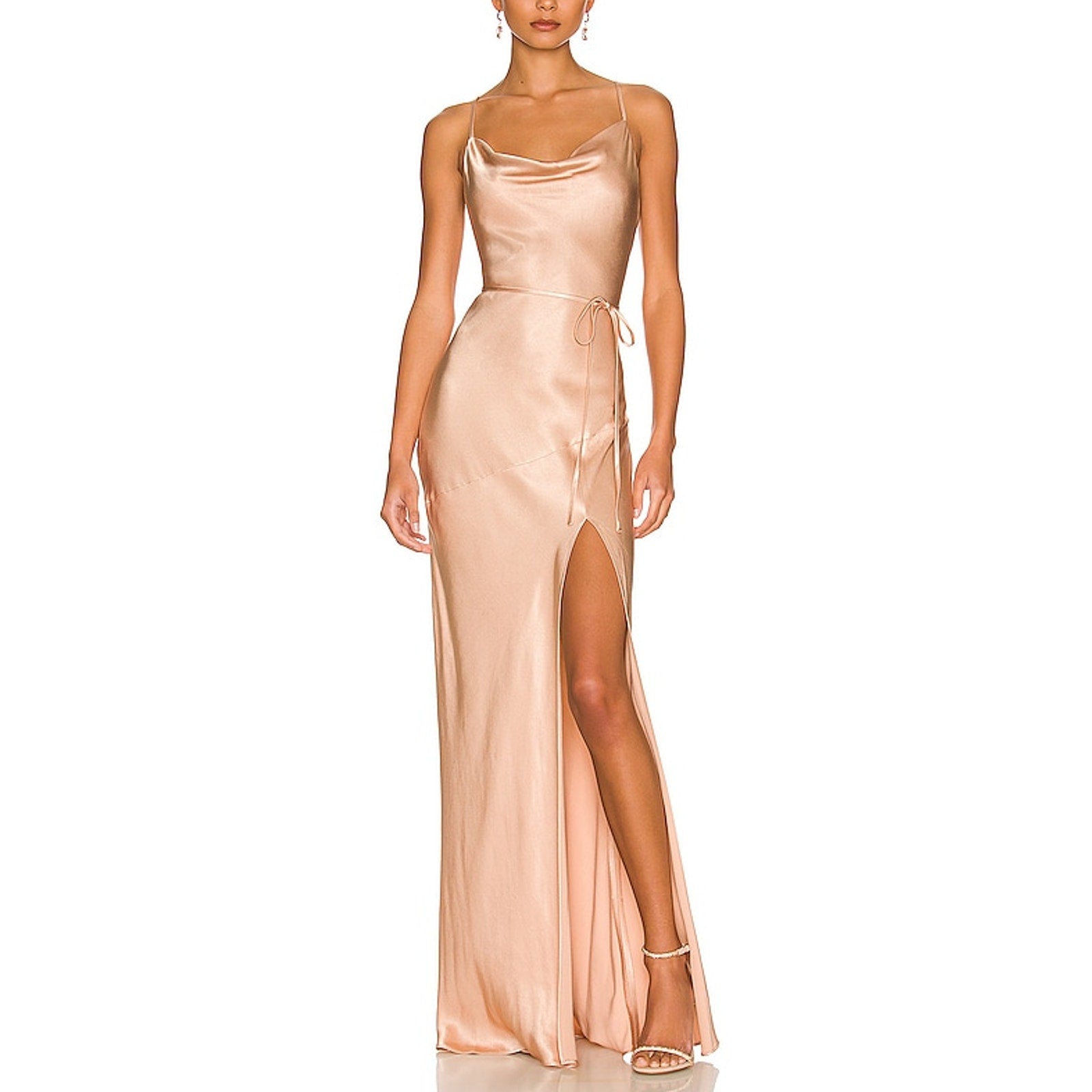 Shona Joy 'La Lune Bias' Pink Satin Cowl Maxi Dress Size 4