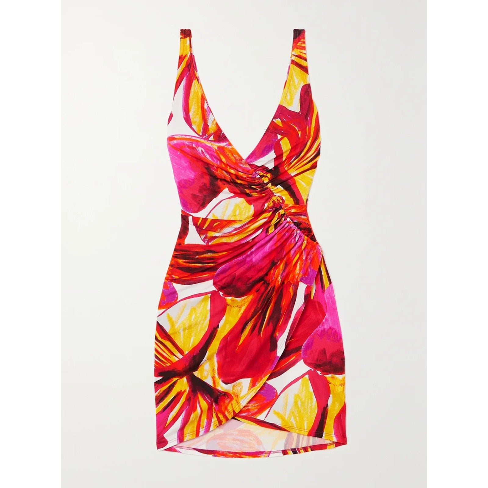 Louisa Ballou 'Summer' Pink Solstice Wrap-Effect Ruched Printed Stretch-Jersey Mini Dress Size XS