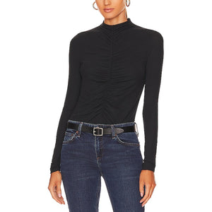Veronica Beard Ruched Black Theresa Turtleneck Top Size S