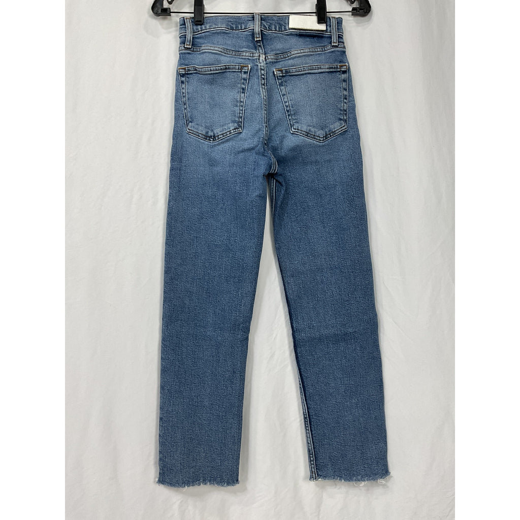Re/Done Blue Cotton High Rise Comfort Stretch Stove Pipe Jeans Size 24