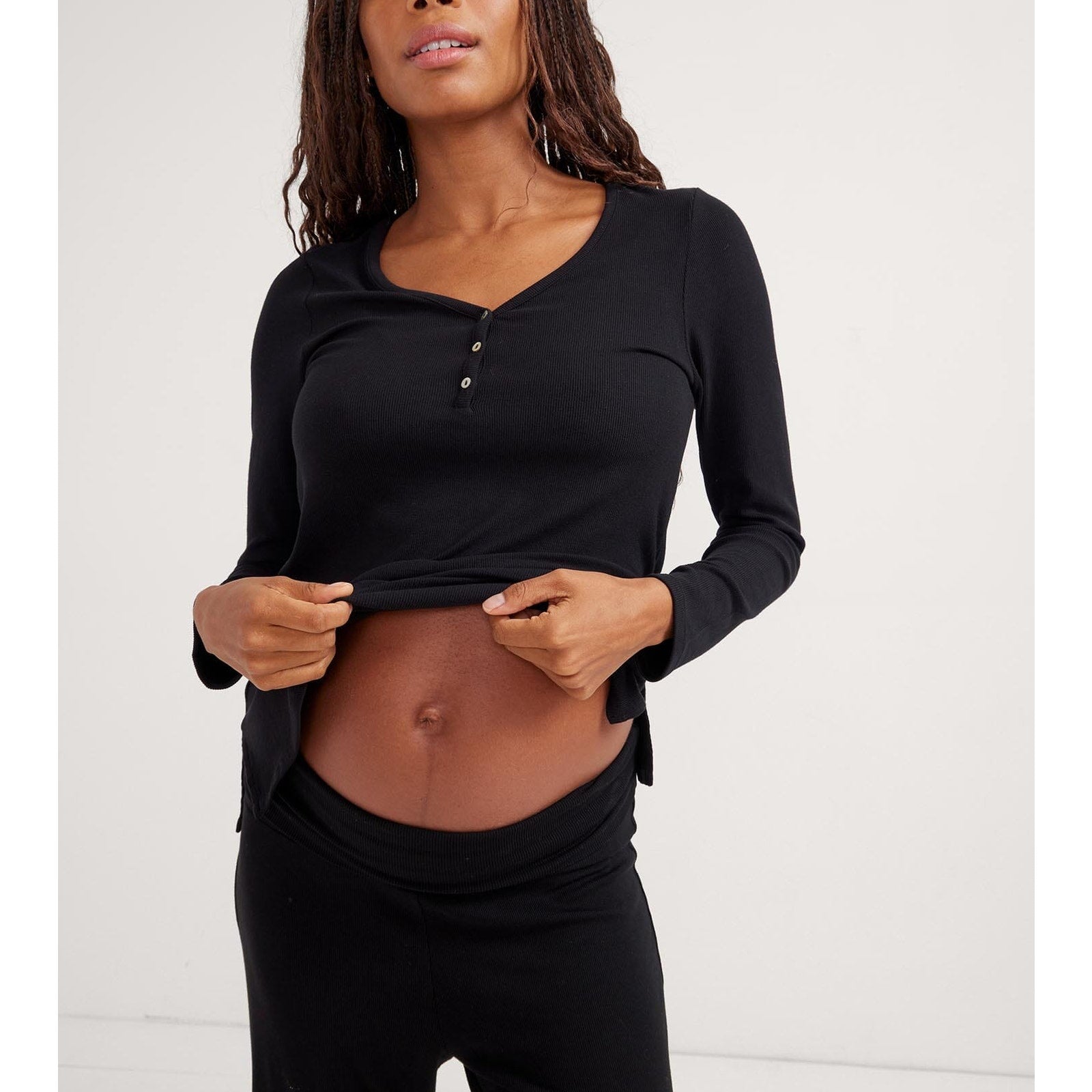 Hatch The Softest Black Rayon Rib Nursing Henley Top Size 1