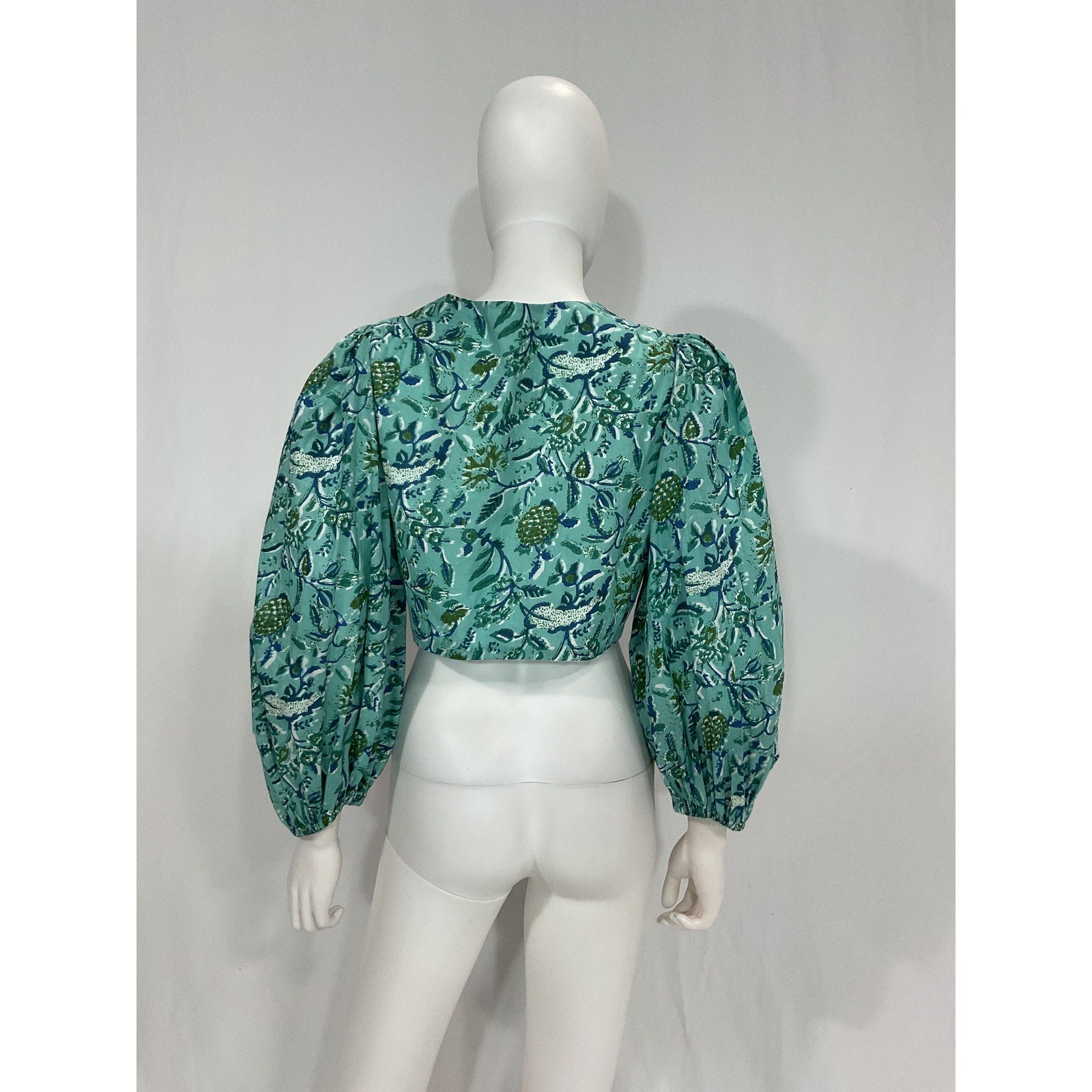 Charina Sarte 'Alexa Batik' Green Tie-Front Blouse Size S