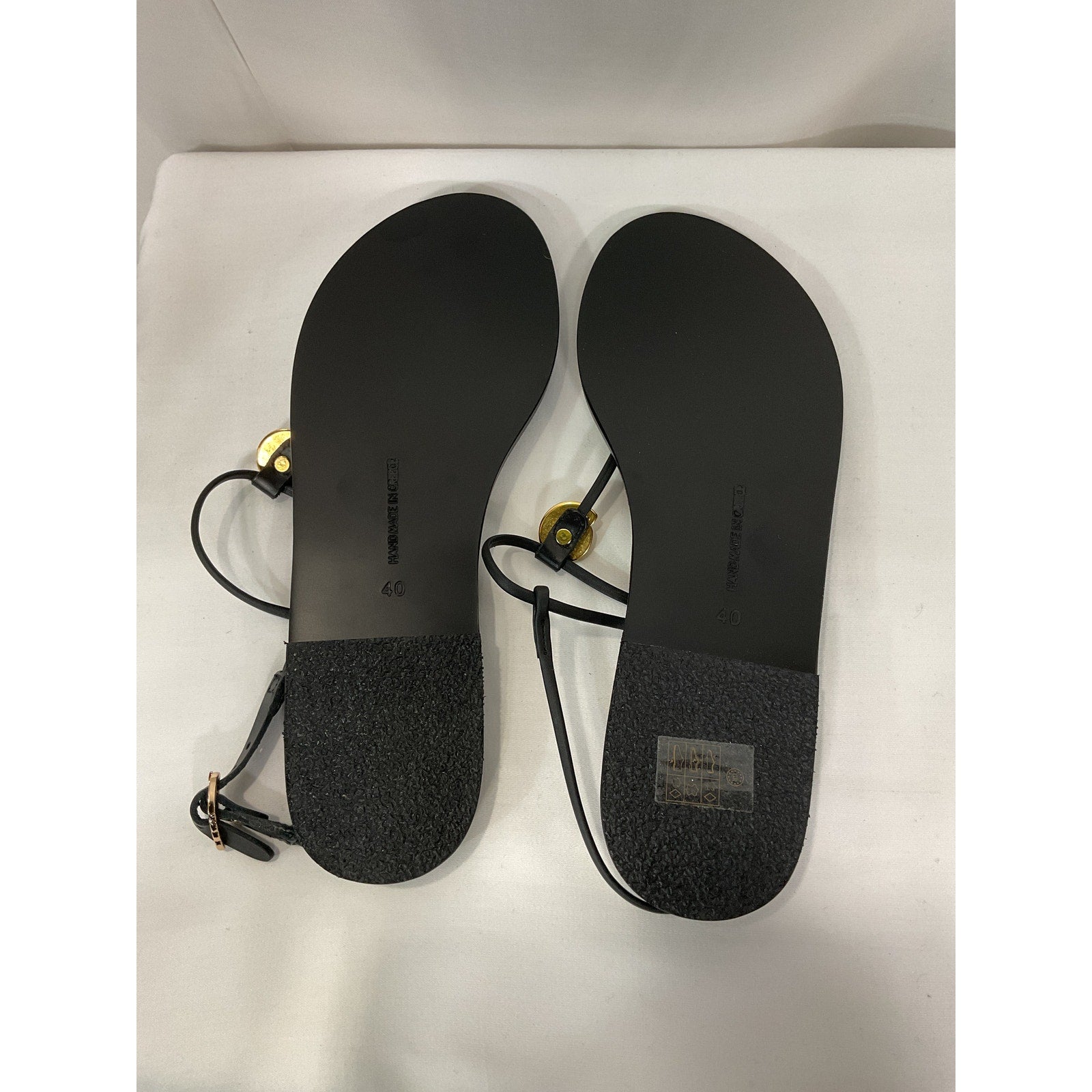 Ancient Greek 'Dimitra' Black Embellished Leather Sandals Size 10 - NWT