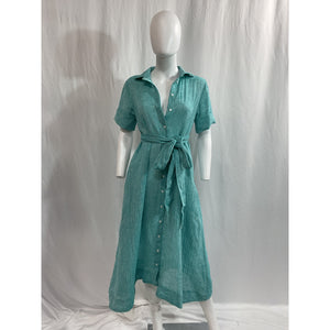 Lisa Marie Fernandez Blue Linen-Blend Gauze Midi Shirt Dress Size S