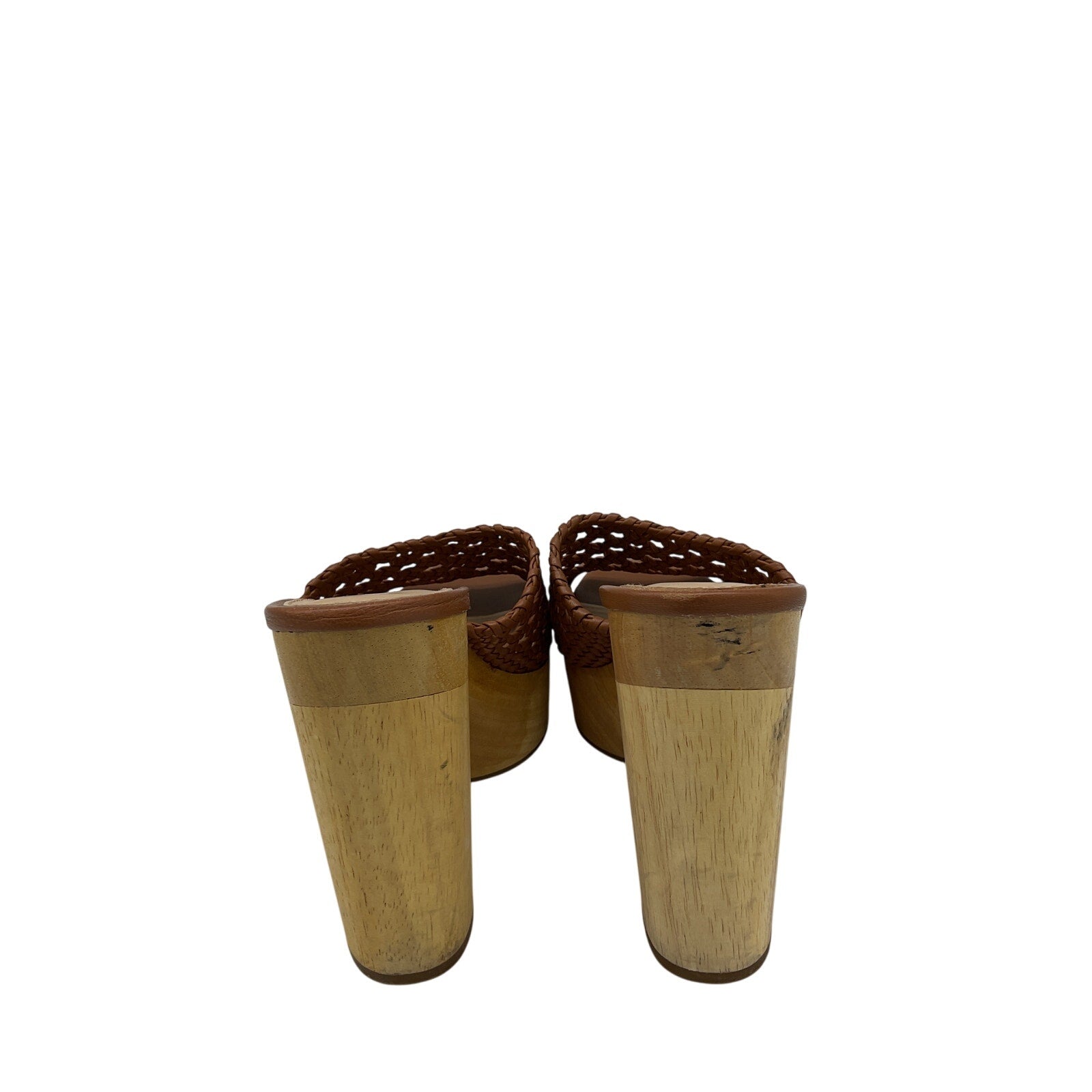 Veronica Beard 'Guadalupe' Brown Woven Leather Wooden-Heel Mules Size 6