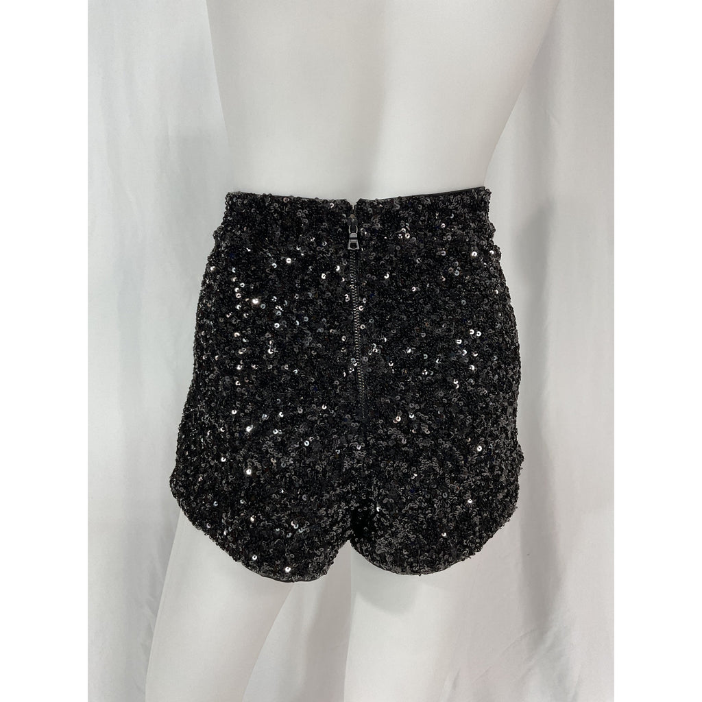 Alice + Olivia 'Hera' Black Sequin Embellished High Rise Shorts Size 10