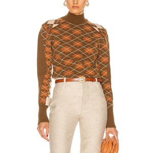Chloé Argyle Cedar Green Turtleneck Sweater Size XS