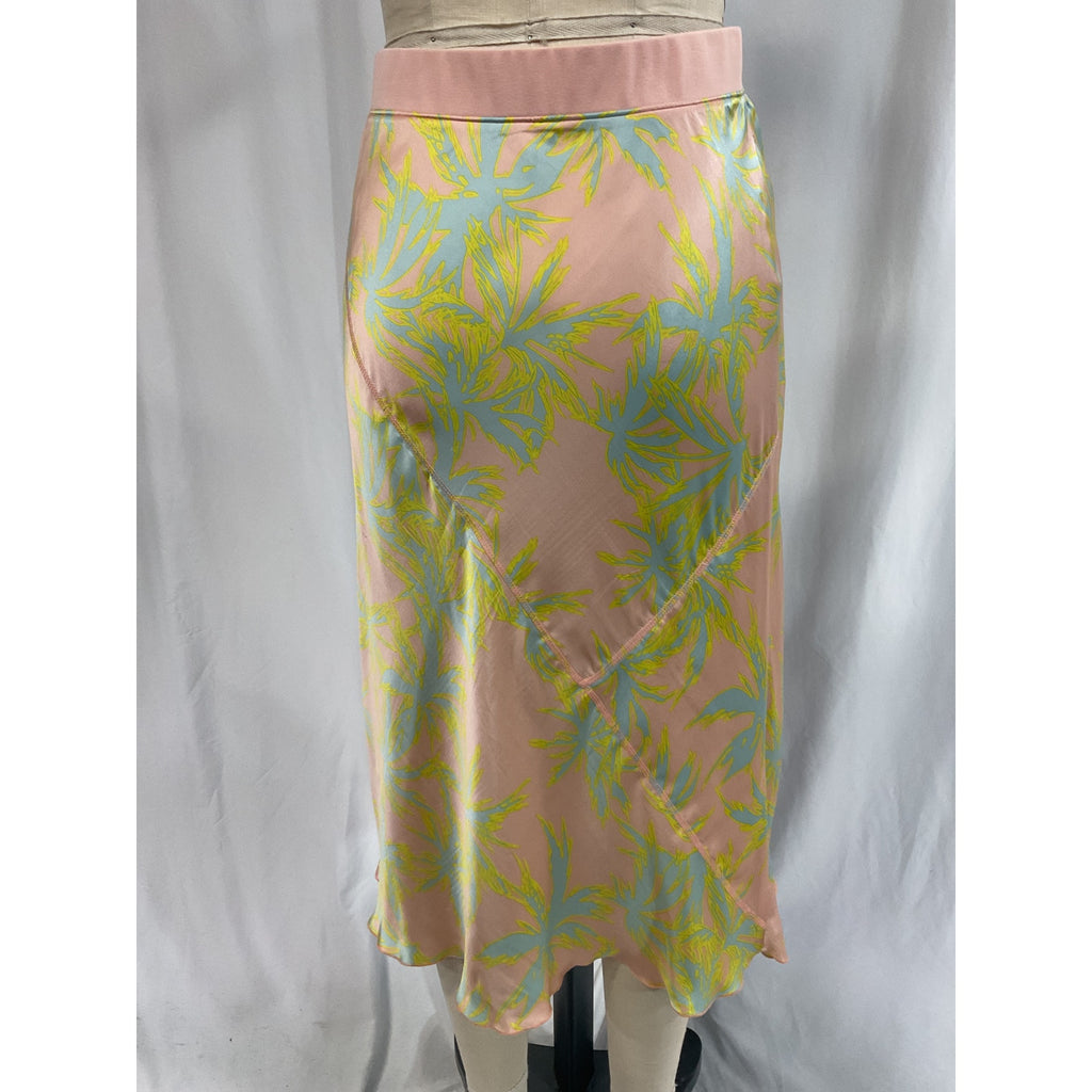 Atm Anthony Thomas Melillo 'Palm' Green Print Silk Charmeuse Slip Skirt Size M