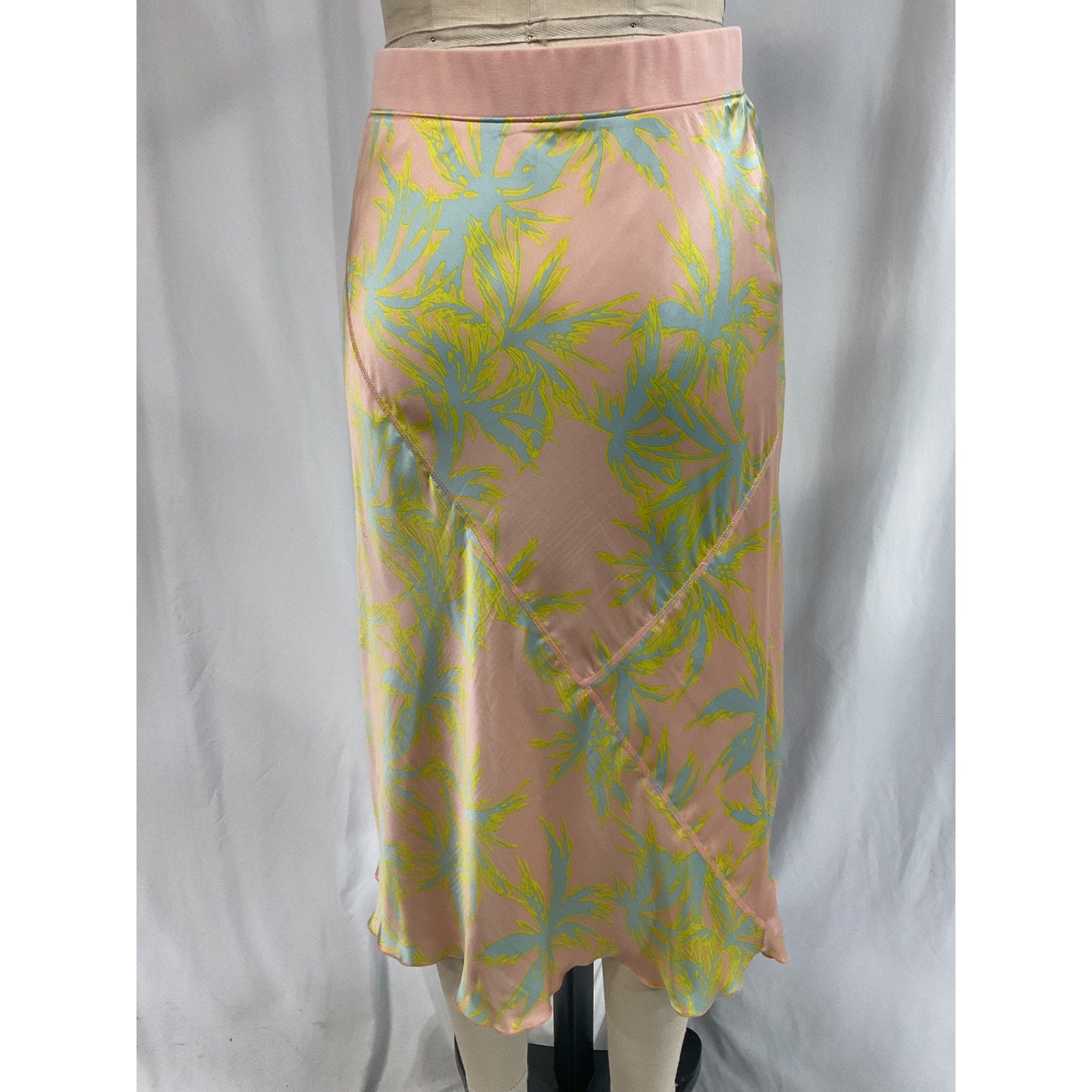 Atm Anthony Thomas Melillo 'Palm' Green Print Silk Charmeuse Slip Skirt Size M
