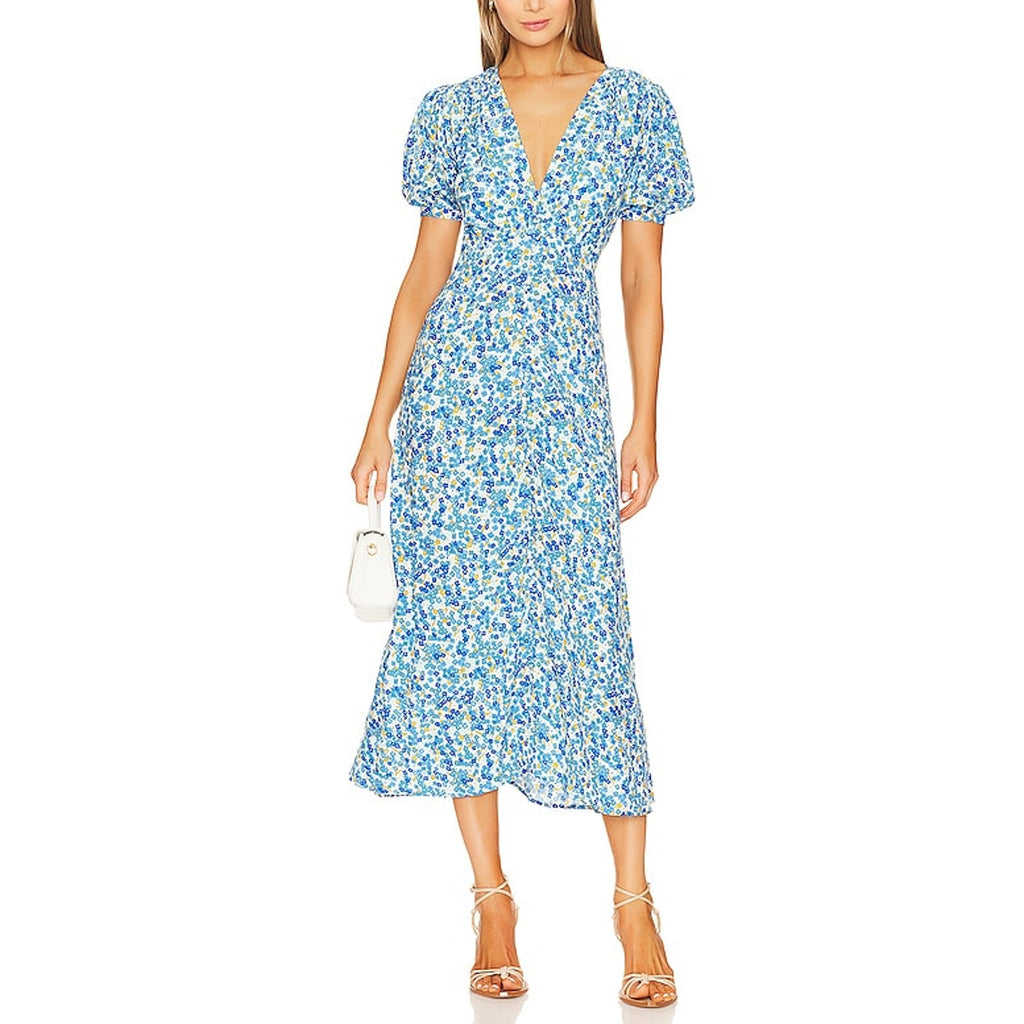 Faithfull The Brand 'Bellavista' Blue Rayon Midi Dress Size S - NWT