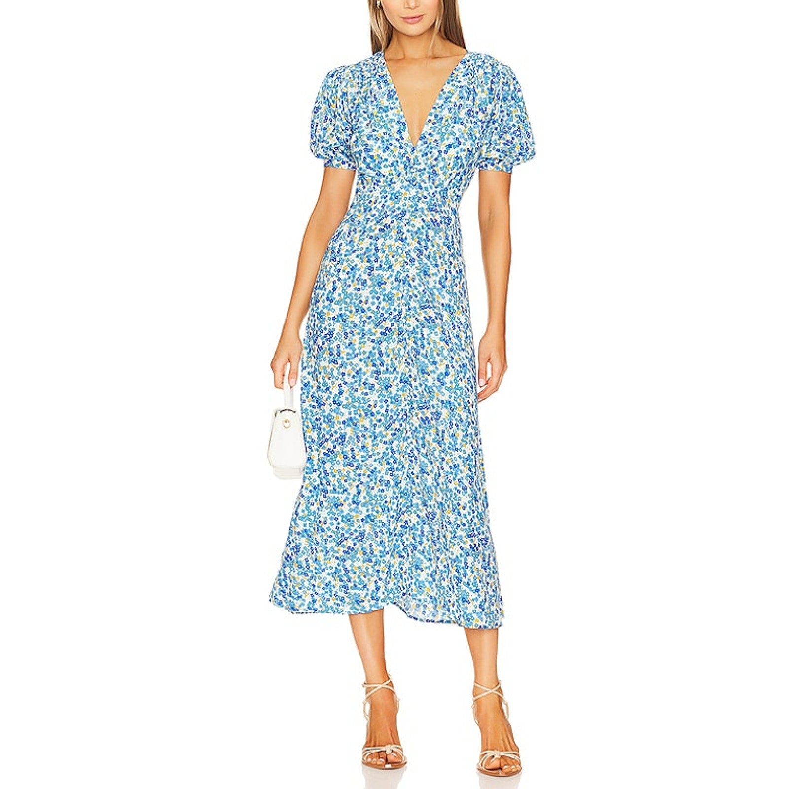 Faithfull The Brand 'Bellavista' Blue Rayon Midi Dress Size S - NWT