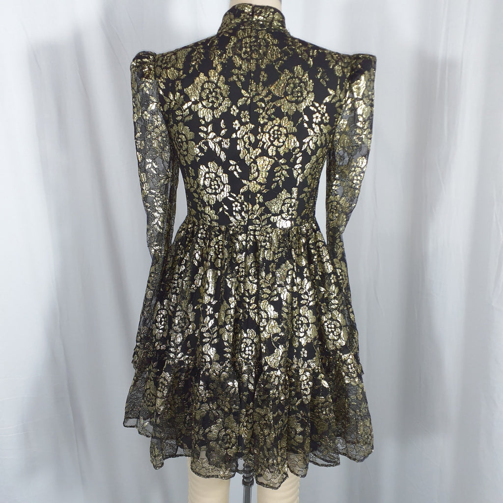 Rebecca Vallance 'Clementine' Gold Nylon Long Sleeve Mini Dress Size 2