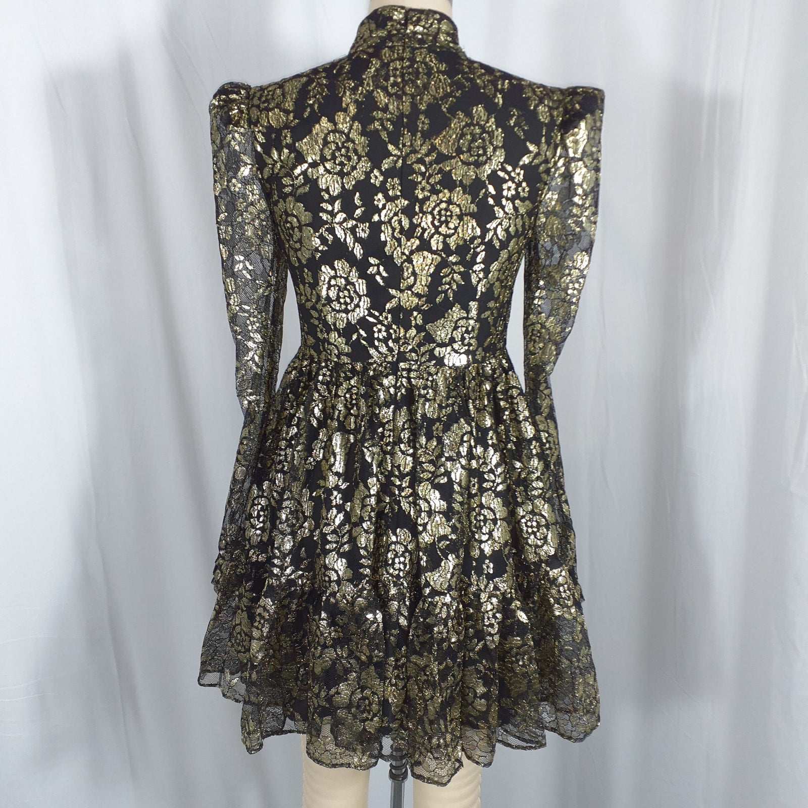 Rebecca Vallance 'Clementine' Gold Nylon Long Sleeve Mini Dress Size 2