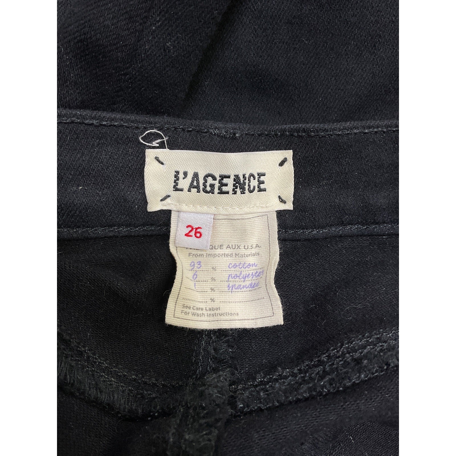 L'Agence 'Sada' Black Cotton High-Rise Crop Slim Straight Jeans Size 26