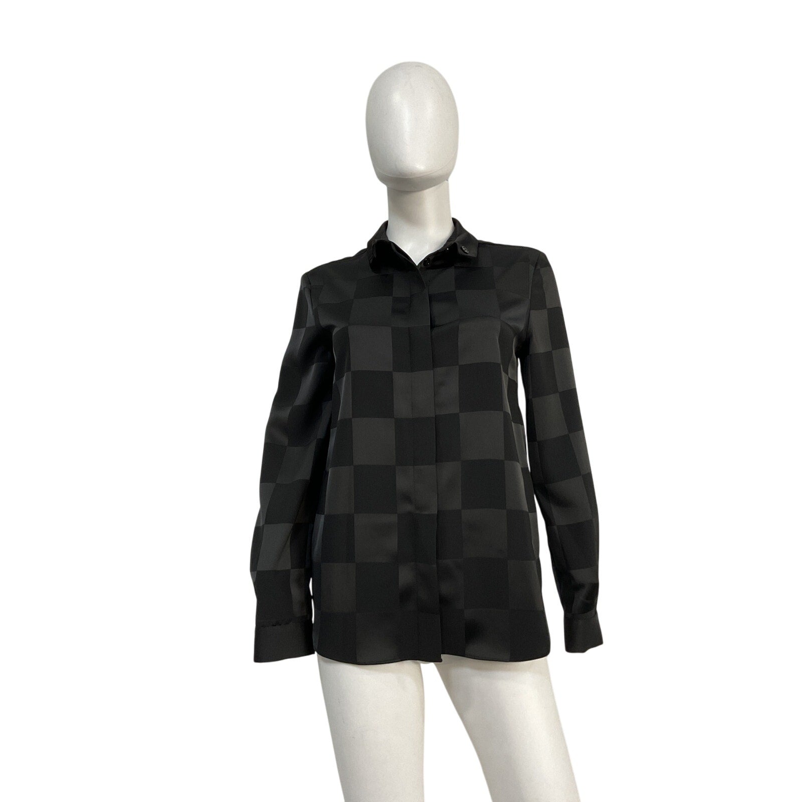 Emporio Armani 'Checkered' Black Polyester Satin Blouse Size 40