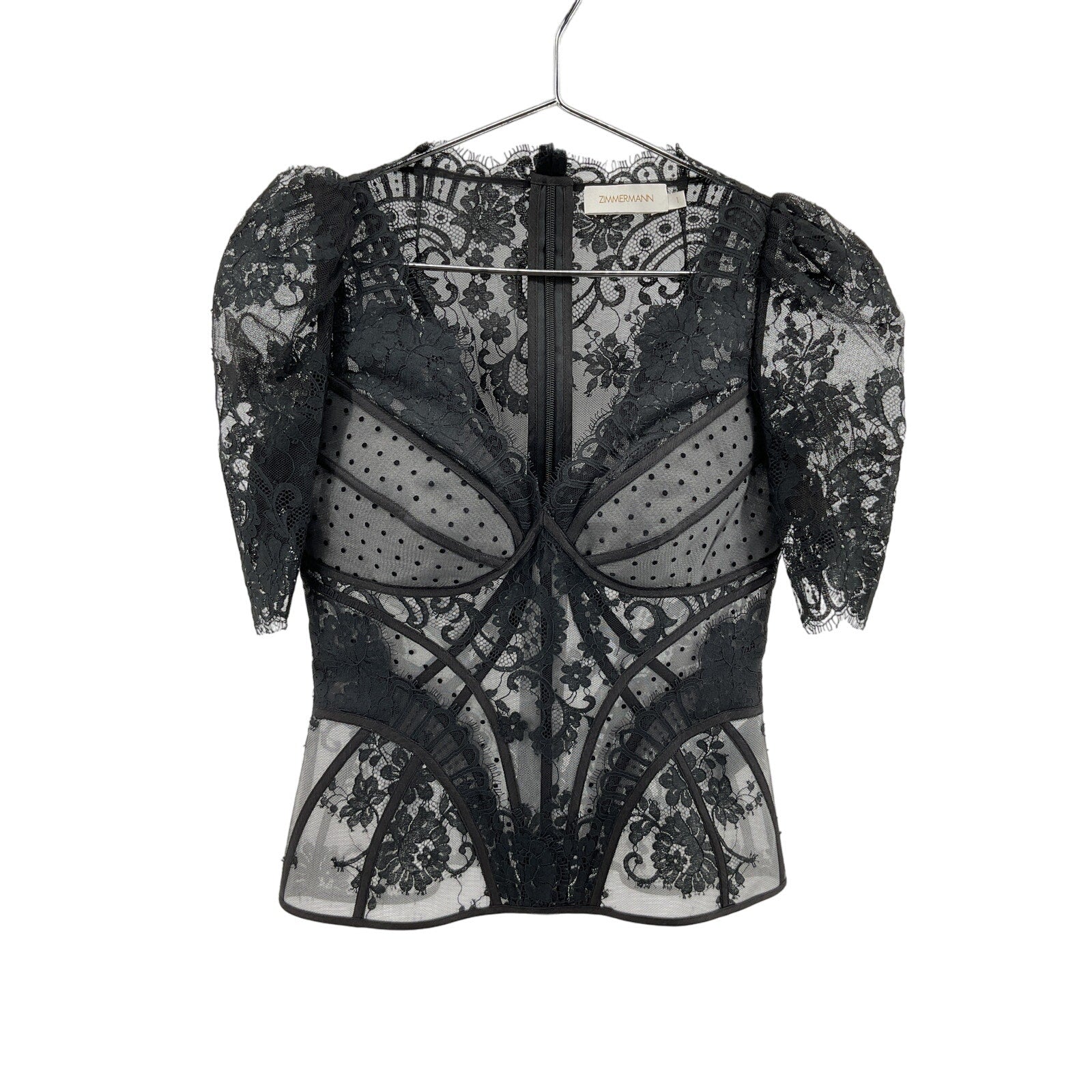 Zimmermann Dancer Black Cotton Paneled Organza, Tulle And Lace Blouse Size 1
