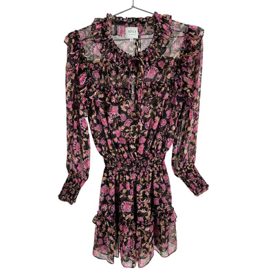 Misa Los Angeles Ruffled Black And Purple Vittoria Dress Size M