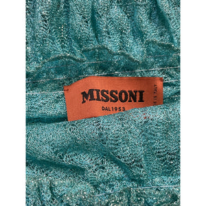 Missoni Off-The-Shoulder Blue Shirred Metallic Crochet-Knit Sweater Size 4
