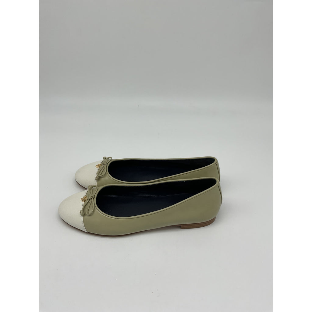 Tory Burch 'Cap-Toe' Green Leather  Ballet Flat Size 7.5