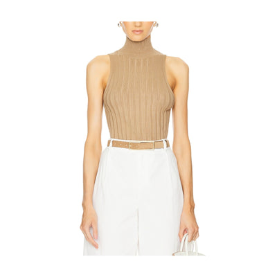 L'Academie Ribbed Tan Turtleneck Tank Size XS