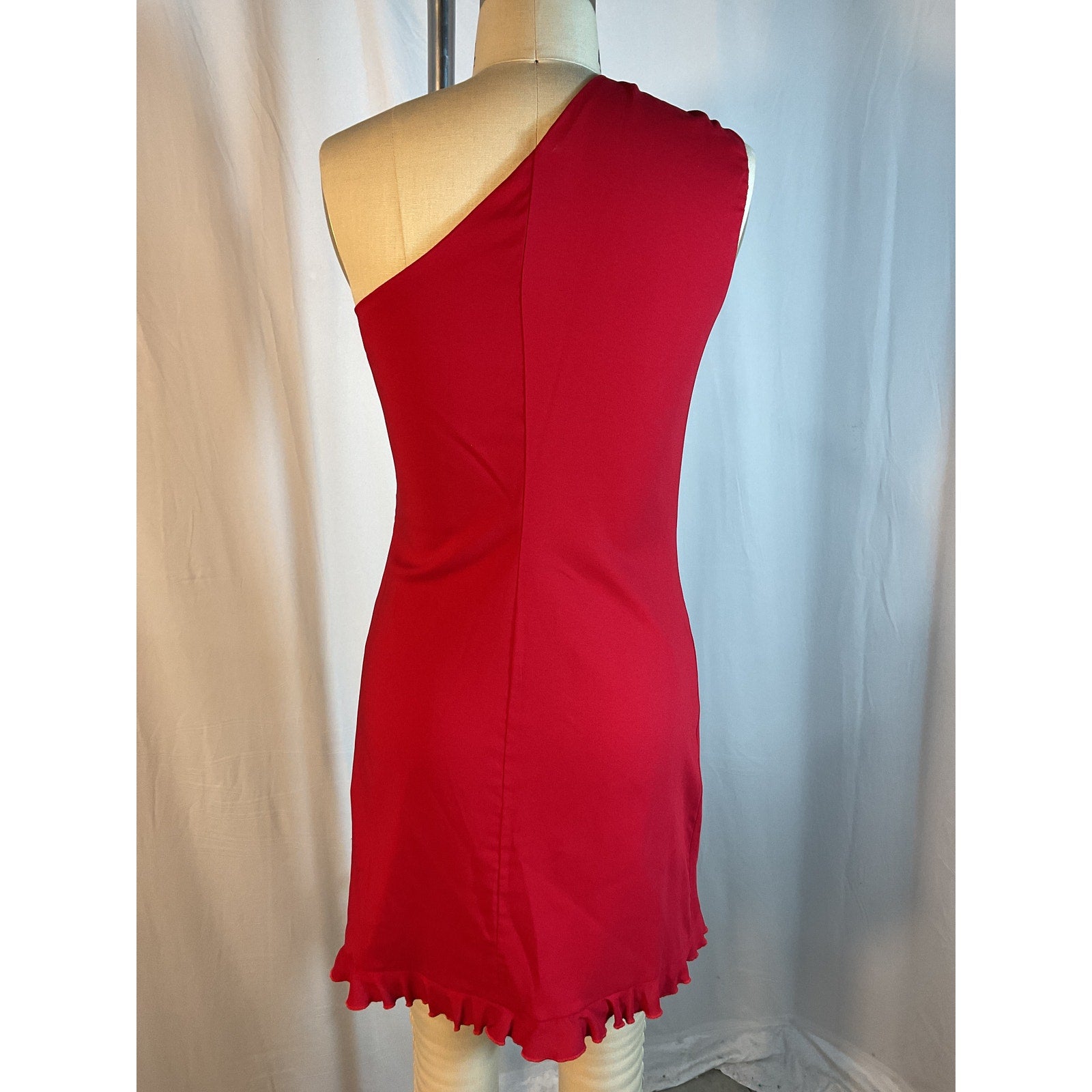Blumarine Red Crepe One Shoulder Mini Dress Size 6