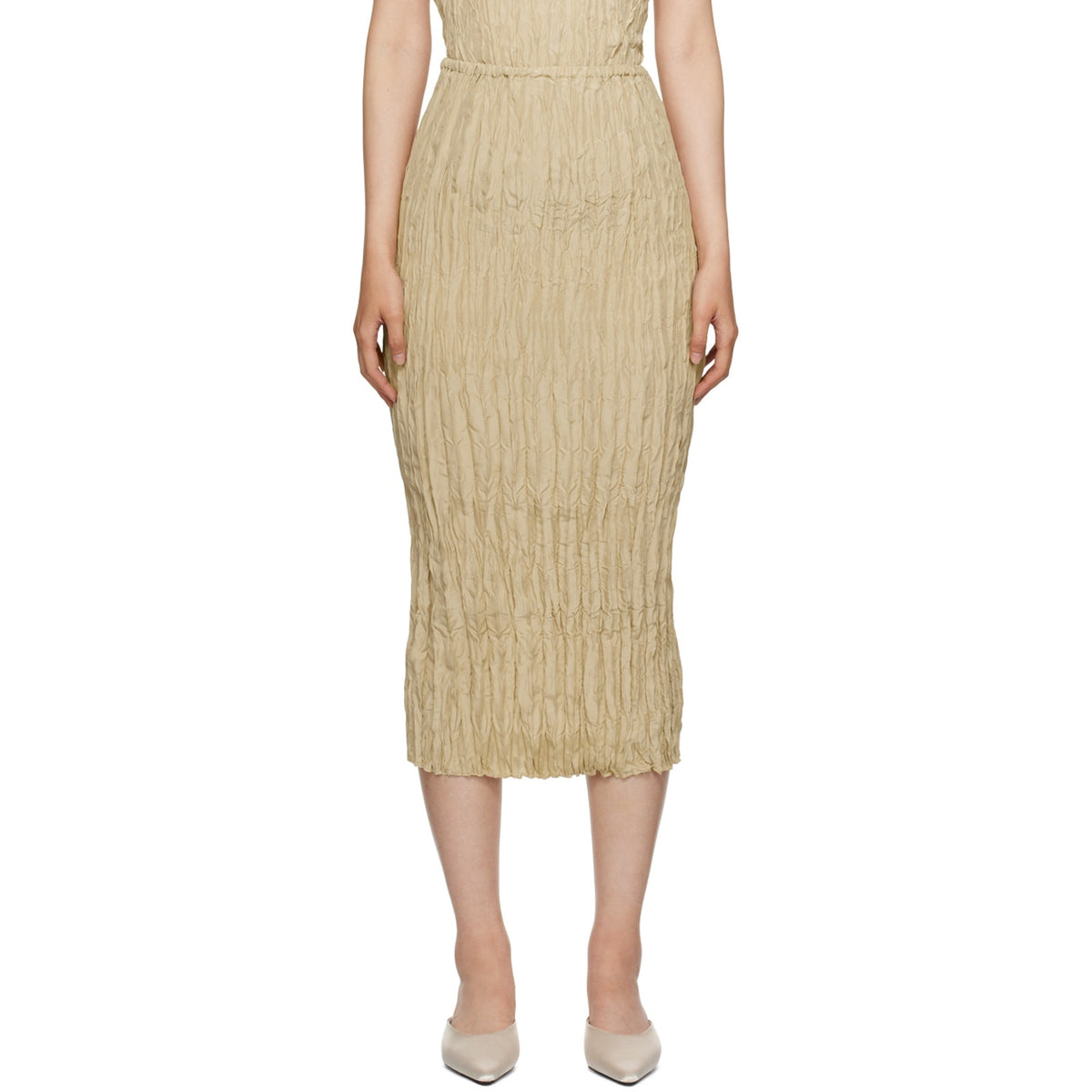 Toteme Minimalist Beige Crinkled Midi Skirt Size 32 EU / US 0