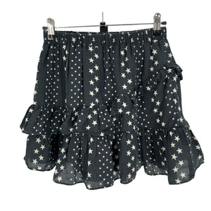 LoveShackFancy Ruffled Black Star Print Skirt Size S