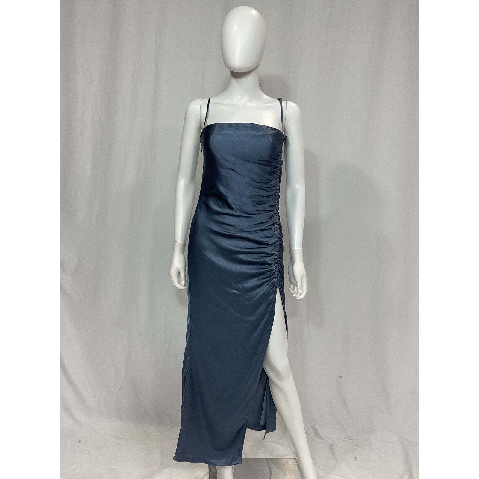 Shona Joy 'Lily Bias' Blue Satin Ruched Midi Dress Size 6 - NWT