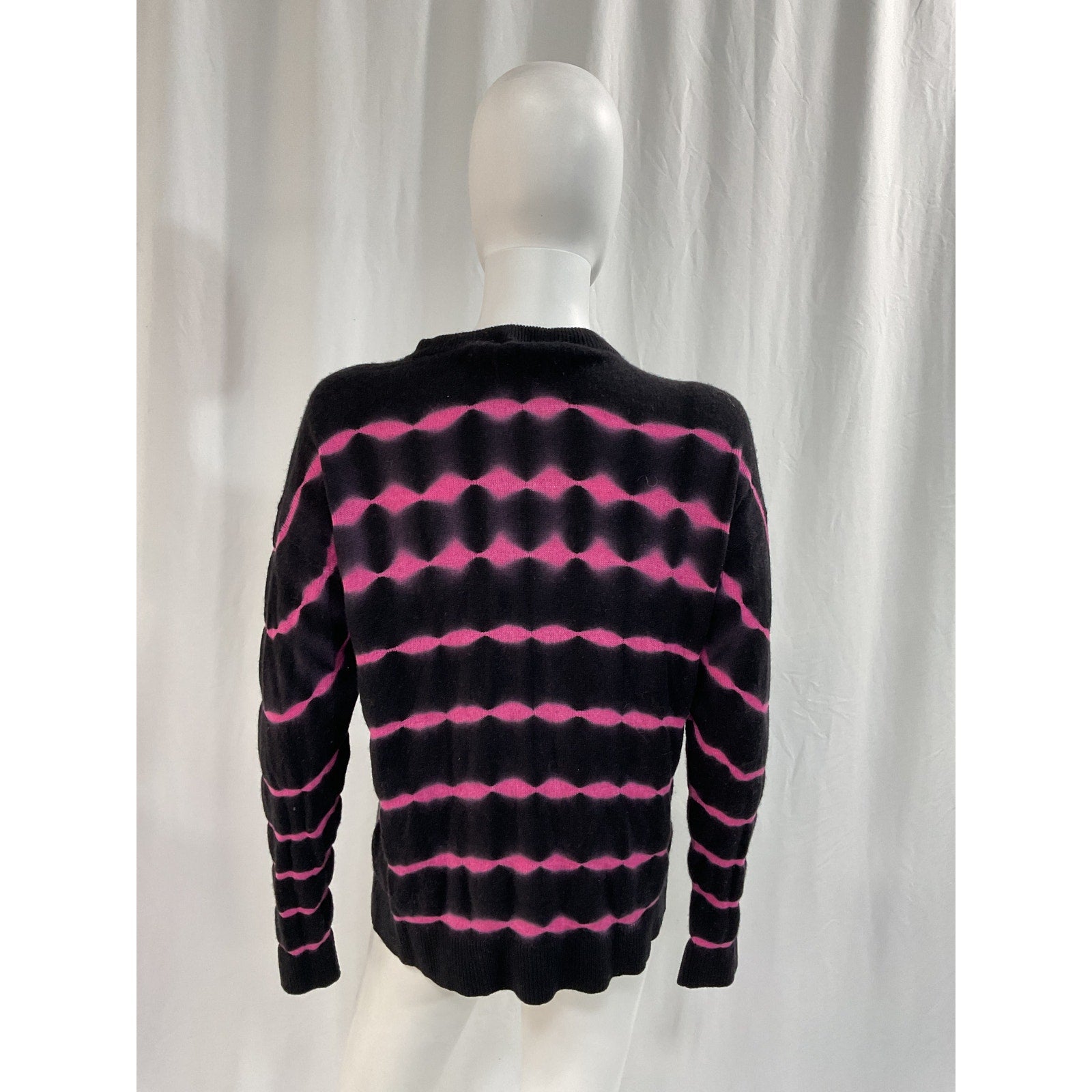 Alice + Olivia 'Tie-Dyed' Black Striped Crew Neck Cashmere-Blend Sweater Size M