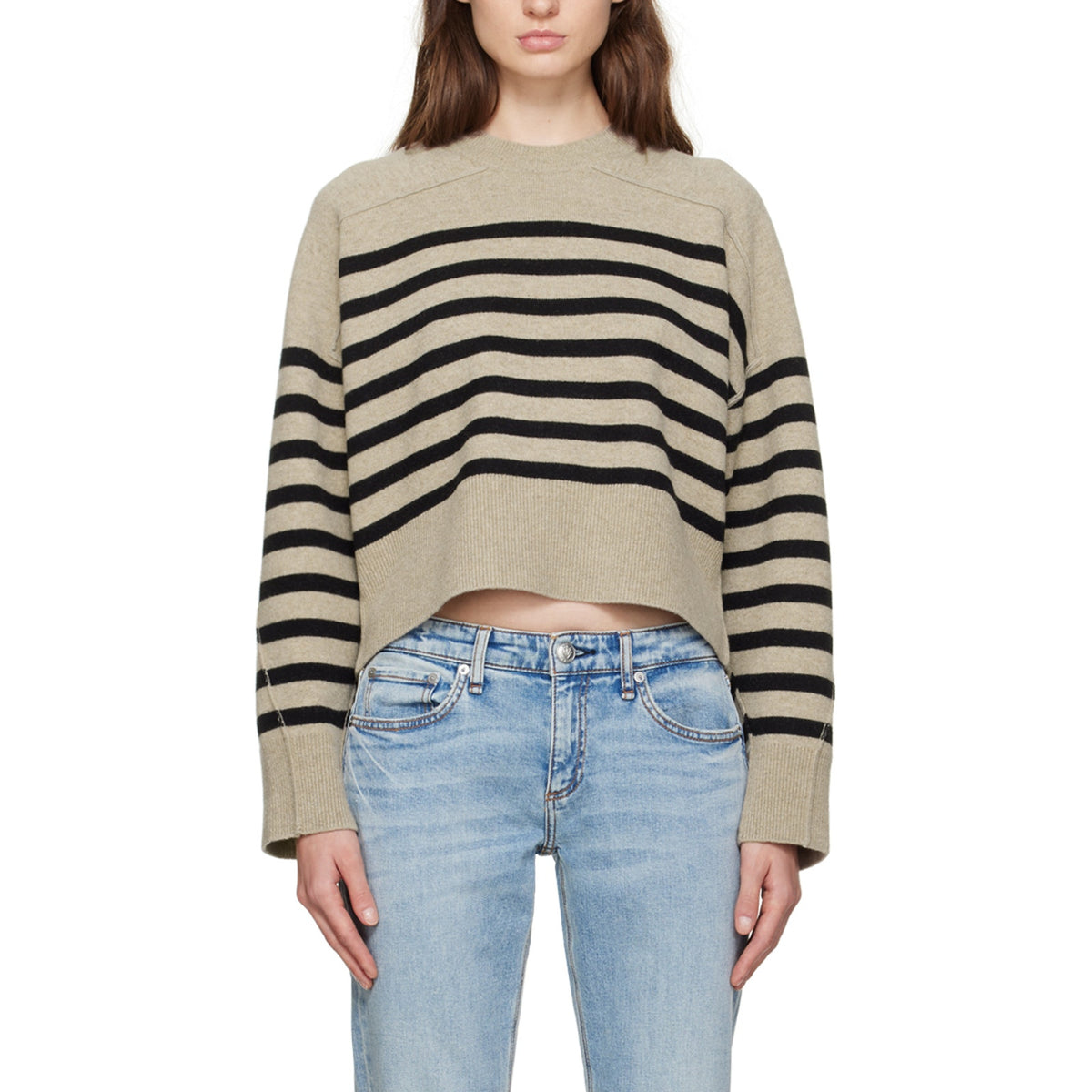 Rag & Bone Striped Beige Bridget Crewneck Sweater Size S