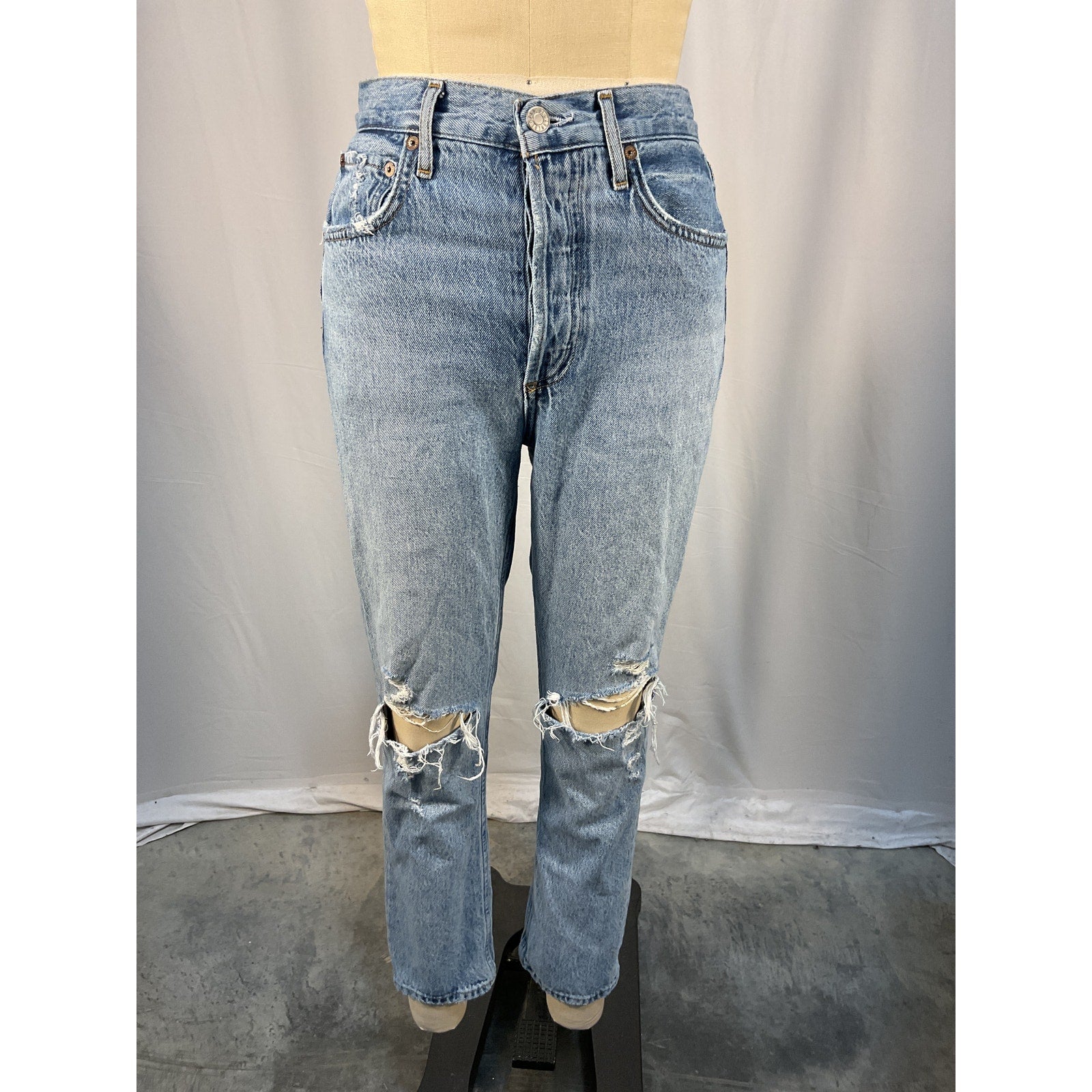 Agolde 'Riley' Blue High Rise Straight Crop Denim Jean Size 24