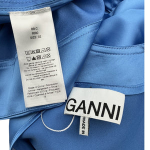 Ganni Ruched Blue Satin Midi Dress Size 32