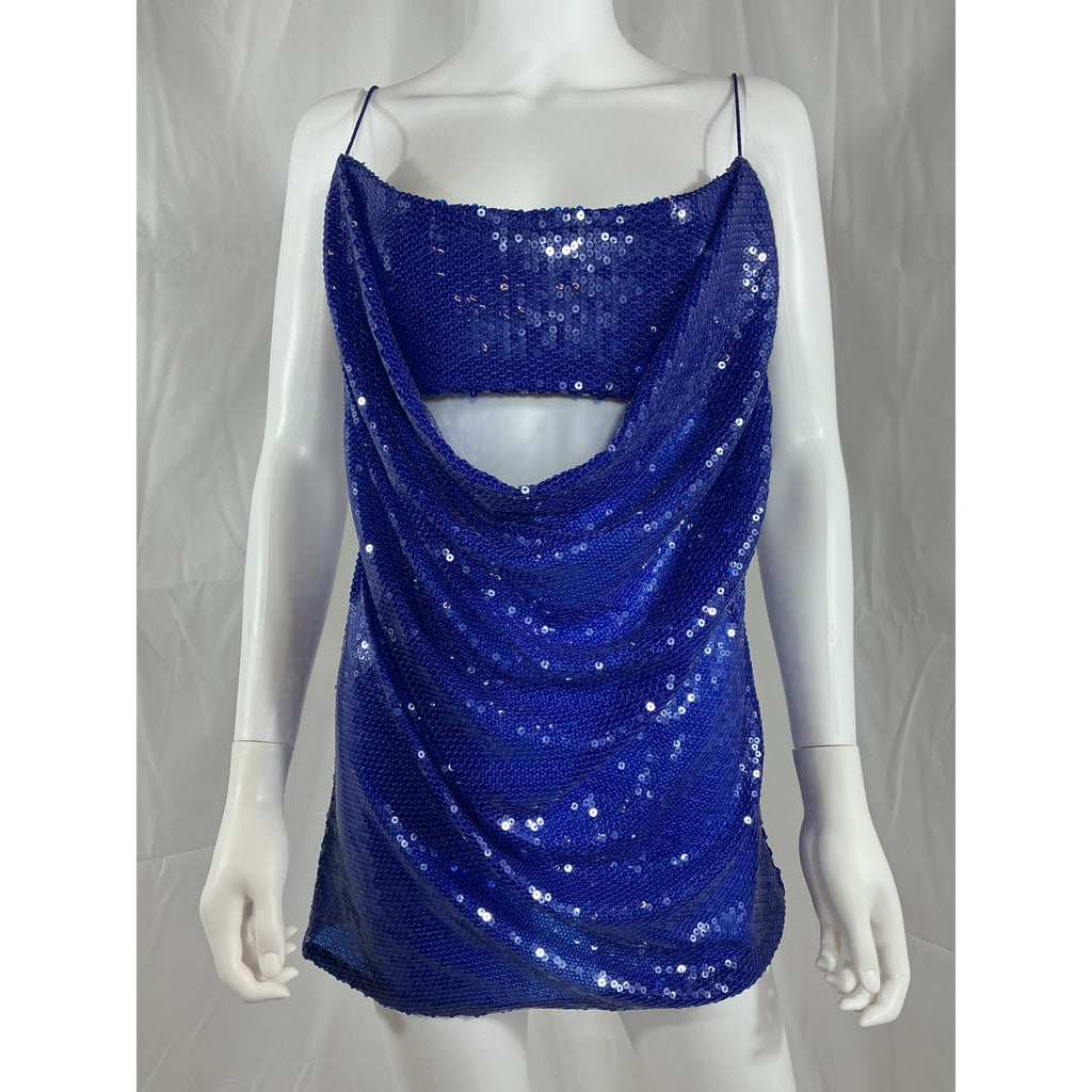 Alex Perry 'Sequin' Blue Open Back Drape Cut Out Sequin Mini Dress Size 4 - NWT