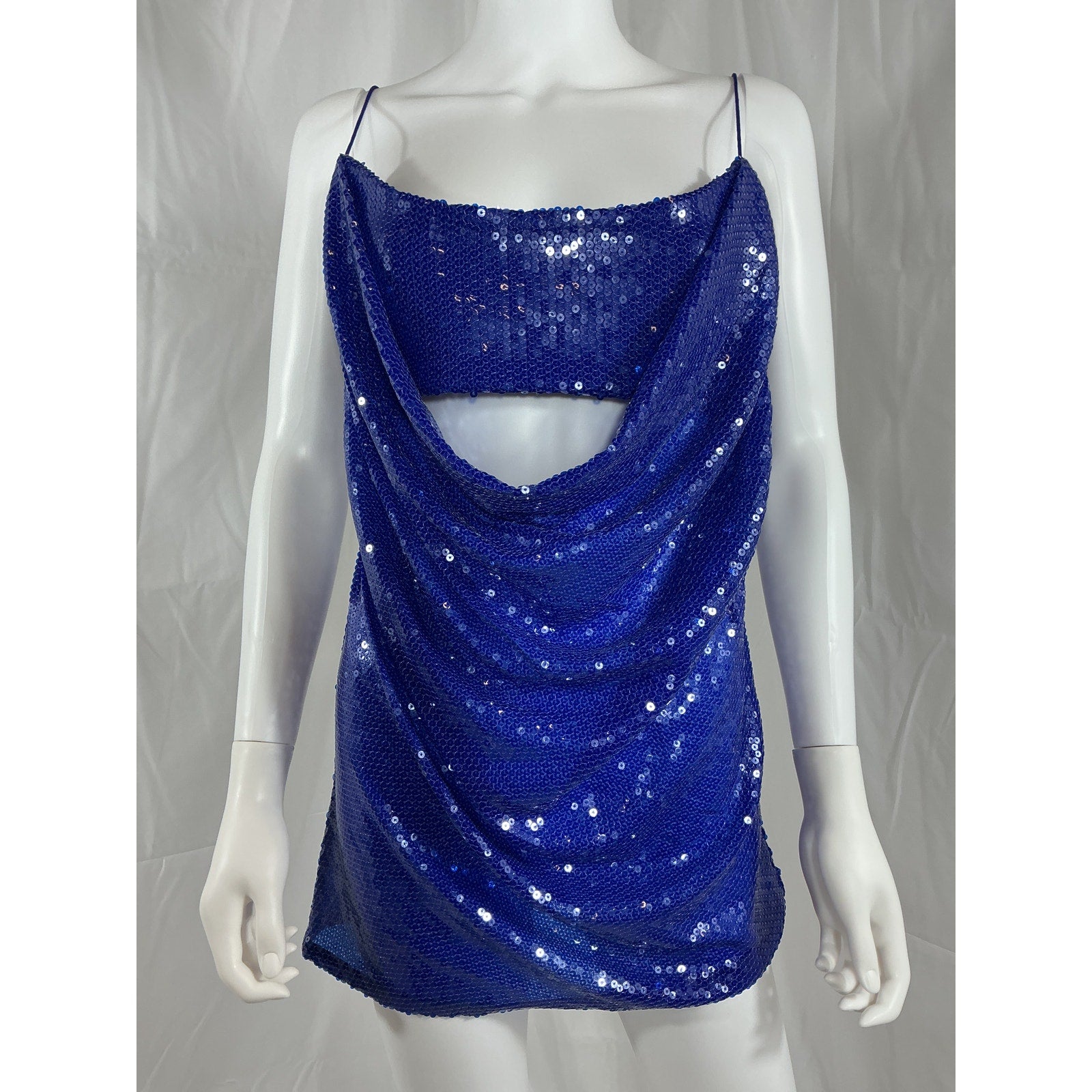 Alex Perry 'Sequin' Blue Open Back Drape Cut Out Sequin Mini Dress Size 4 - NWT