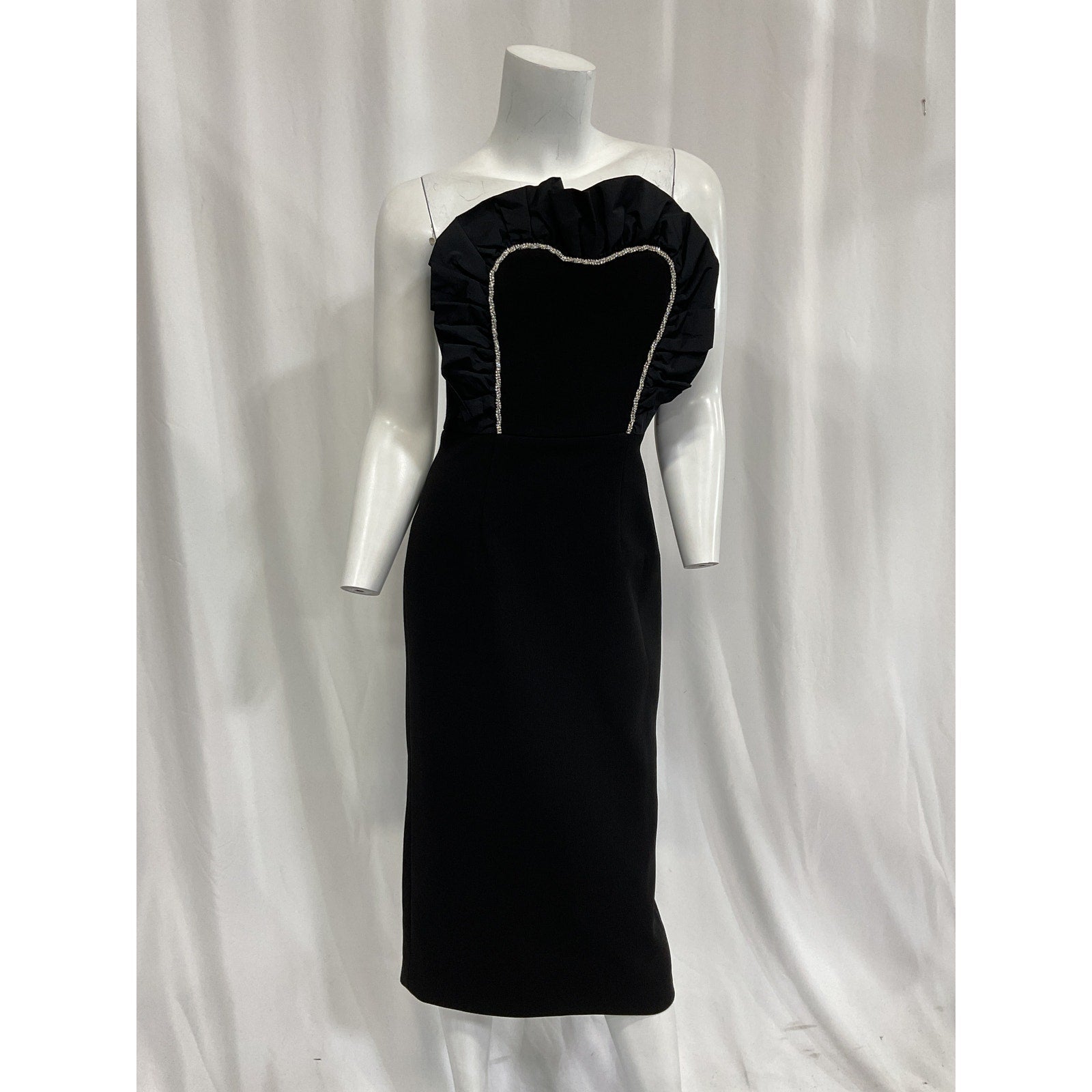Rebecca Vallance 'Katie' Black Strapless Crystal-Embellished Crepe Midi Dress Size 4